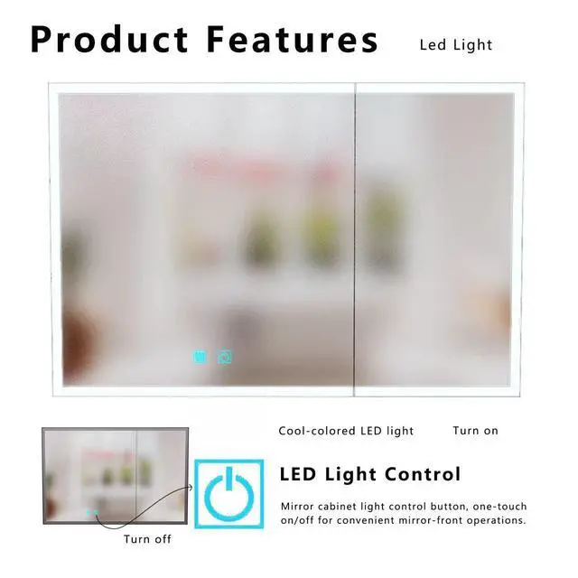 Alt view image 3 of 7 - LED bathroom medicine cabinet with single-color white light,Anti-fogging ,Easy to install Aluminum cabinet.(35.43*23.62 Two Door)