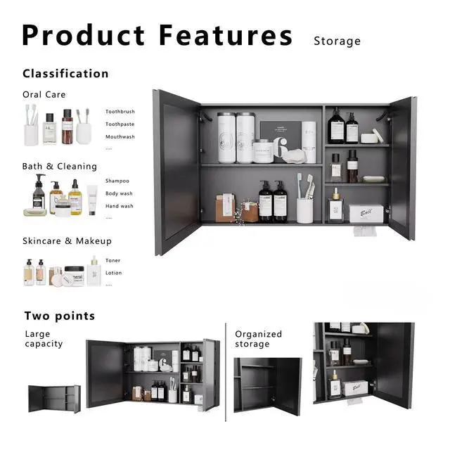Alt view image 6 of 7 - LED bathroom medicine cabinet with single-color white light,Anti-fogging ,Easy to install Aluminum cabinet.(35.43*23.62 Two Door)