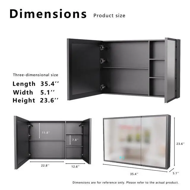 Alt view image 5 of 7 - LED bathroom medicine cabinet with single-color white light,Anti-fogging ,Easy to install Aluminum cabinet.(35.43*23.62 Two Door)