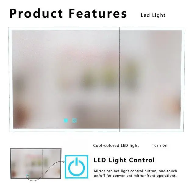 Alt view image 3 of 7 - LED bathroom medicine cabinet with single-color white light,Anti-fogging ,Easy to install Aluminum cabinet.(39.37*23.62 Two Door)