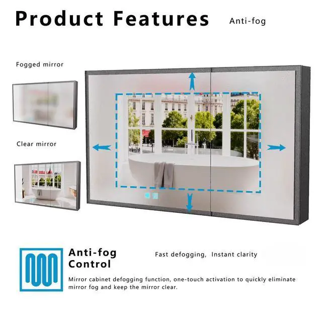 Alt view image 4 of 7 - LED bathroom medicine cabinet with single-color white light,Anti-fogging ,Easy to install Aluminum cabinet.(39.37*23.62 Two Door)