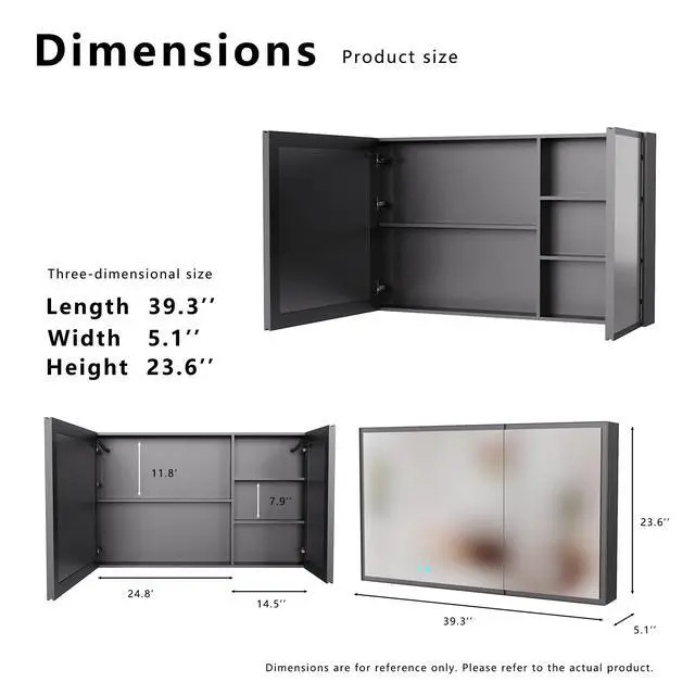 Alt view image 5 of 7 - LED bathroom medicine cabinet with single-color white light,Anti-fogging ,Easy to install Aluminum cabinet.(39.37*23.62 Two Door)