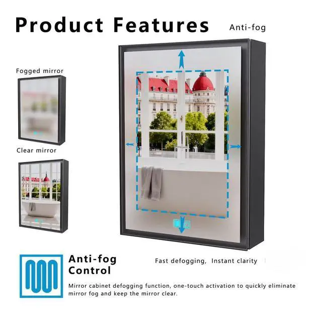 Alt view image 4 of 7 - LED bathroom medicine cabinet with single-color white light,Anti-fogging ,Easy to install Aluminum cabinet.(15.98*22.05 One Door)
