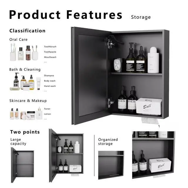 Alt view image 7 of 7 - LED bathroom medicine cabinet with single-color white light,Anti-fogging ,Easy to install Aluminum cabinet.(15.98*22.05 One Door)
