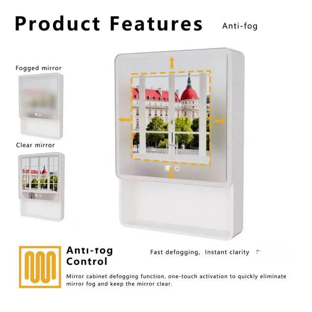 Alt view image 4 of 7 - LED bathroom medicine cabinet with single-color warm light,Anti-fogging ,Easy to install Aluminum-plastic cabinet.(19.69*27.56 One Door)