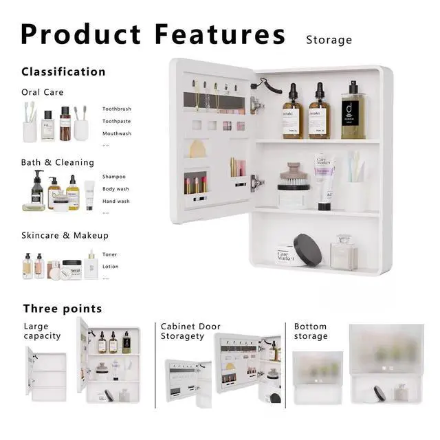 Alt view image 7 of 7 - LED bathroom medicine cabinet with single-color warm light,Anti-fogging ,Easy to install Aluminum-plastic cabinet.(19.69*27.56 One Door)