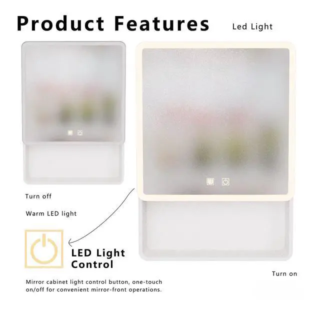Alt view image 3 of 7 - LED bathroom medicine cabinet with single-color warm light,Anti-fogging ,Easy to install Aluminum-plastic cabinet.(19.69*27.56 One Door)