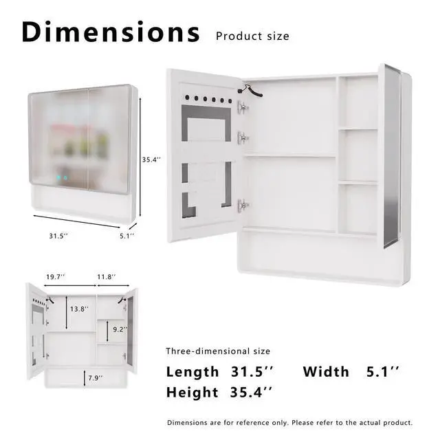 Alt view image 2 of 7 - LED bathroom medicine cabinet with single-color white light ,Anti-fogging ,Easy to install Aluminum-plastic cabinet.(31.5*35.43Two-Door)