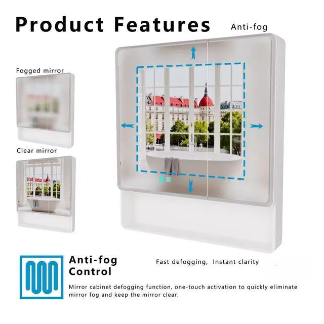 Alt view image 4 of 7 - LED bathroom medicine cabinet with single-color white light ,Anti-fogging ,Easy to install Aluminum-plastic cabinet.(31.5*35.43Two-Door)