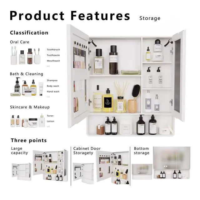 Alt view image 6 of 7 - LED bathroom medicine cabinet with single-color white light ,Anti-fogging ,Easy to install Aluminum-plastic cabinet.(31.5*35.43Two-Door)