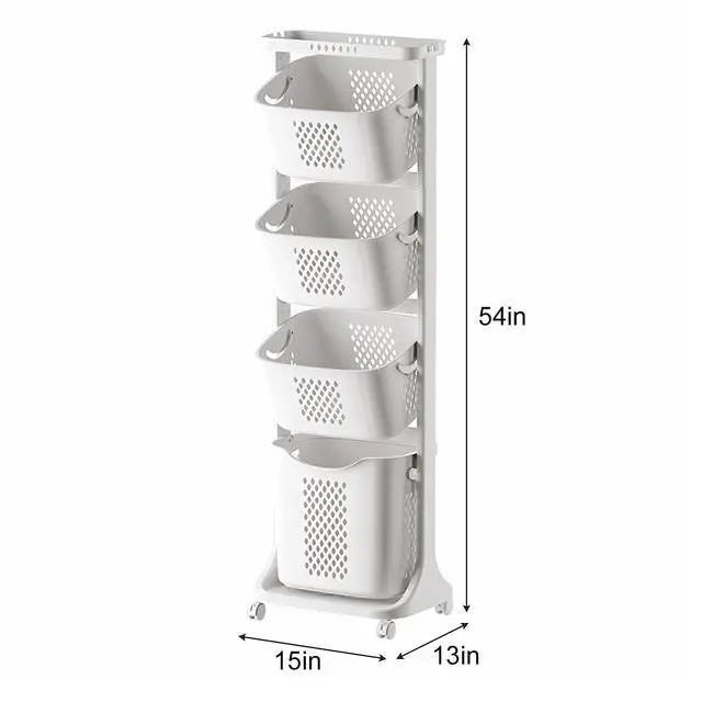 Alt view image 2 of 7 - 4-Tier Laundry Hamper Sorter, Laundry Storage Organizer with Wheels Removable Rolling Laundry Baskets, Bathroom Cart for Dirty Clothes, White