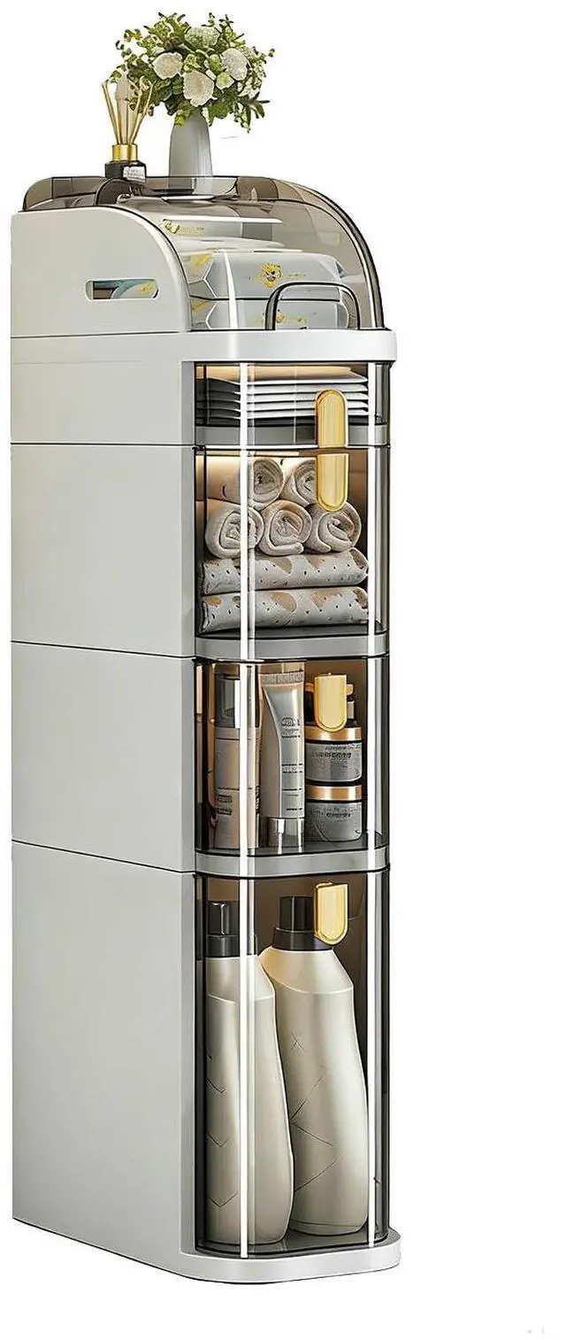 Main image of Bathroom Floor Cabinet, 5-Tier Narrow Bathroom Storage Cabinet, Mobile and No Installation Required, Perfect for Small Space Laundry Rooms, Toilet Areas and Living Room Gaps