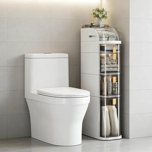 Alt view image 3 of 7 - Bathroom Floor Cabinet, 5-Tier Narrow Bathroom Storage Cabinet, Mobile and No Installation Required, Perfect for Small Space Laundry Rooms, Toilet Areas and Living Room Gaps