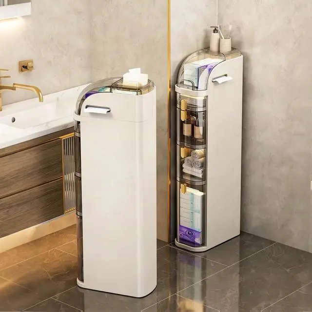 Alt view image 6 of 7 - Bathroom Floor Cabinet, 5-Tier Narrow Bathroom Storage Cabinet, Mobile and No Installation Required, Perfect for Small Space Laundry Rooms, Toilet Areas and Living Room Gaps