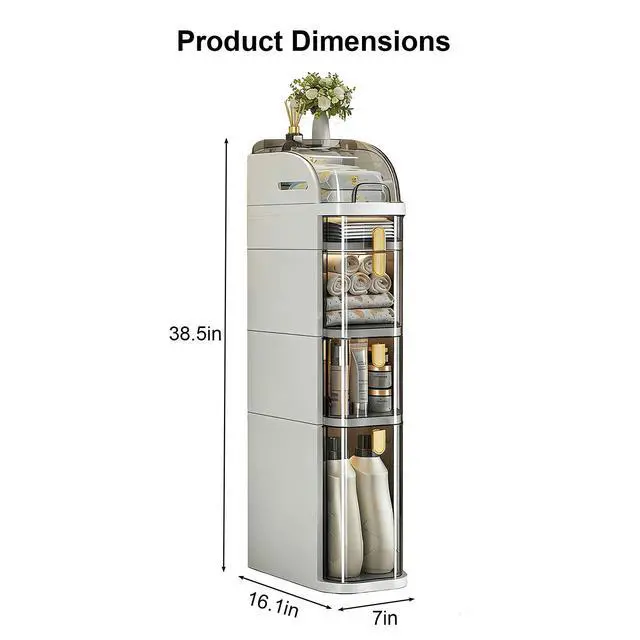 Alt view image 2 of 7 - Bathroom Floor Cabinet, 5-Tier Narrow Bathroom Storage Cabinet, Mobile and No Installation Required, Perfect for Small Space Laundry Rooms, Toilet Areas and Living Room Gaps