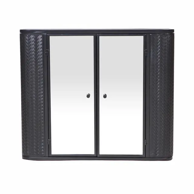 Alt view image 6 of 7 - Black Wall-Mounted Bathroom Cabinet with Mirror, 2 Mirrored Doors & Open Shelf, Farmhouse Metal Frame Storage Cabinet with Open Compartment for Vanity, Toilet & Over-the-Sink