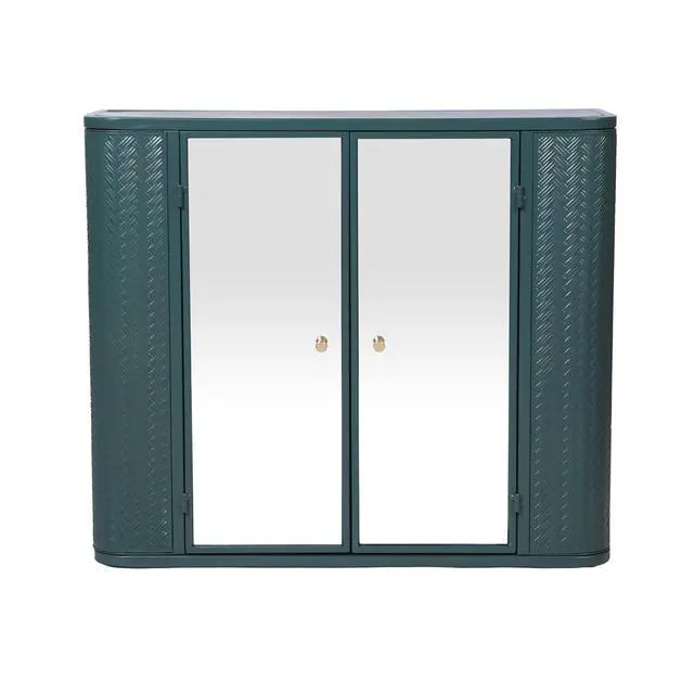 Alt view image 6 of 7 - Army Green Wall-Mounted Bathroom Cabinet with Mirror, 2 Mirrored Doors & Open Shelf, Farmhouse Metal Frame Storage Cabinet with Open Compartment for Vanity, Toilet & Over-the-Sink