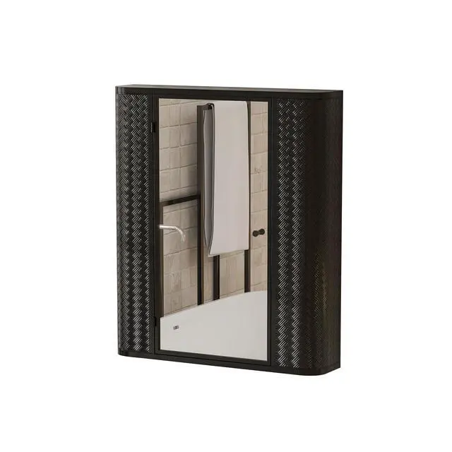 Alt view image 2 of 7 - Wall-Mounted Bathroom Cabinet with Mirror, Metal Framed Mirrored Door Medicine Cabinet, 2 Inner Shelves for Storage, Modern Farmhouse Style, Over Toilet or Vanity Organizer