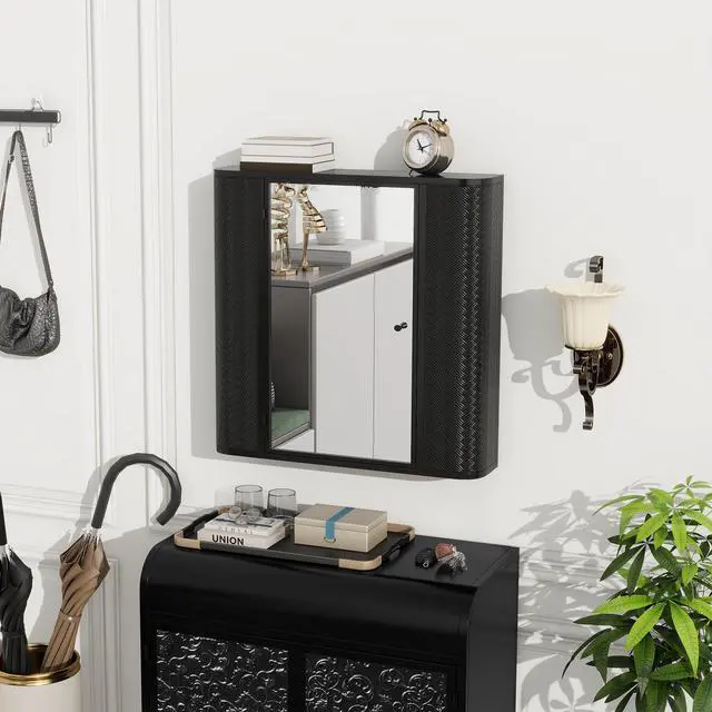 Alt view image 4 of 7 - Wall-Mounted Bathroom Cabinet with Mirror, Metal Framed Mirrored Door Medicine Cabinet, 2 Inner Shelves for Storage, Modern Farmhouse Style, Over Toilet or Vanity Organizer