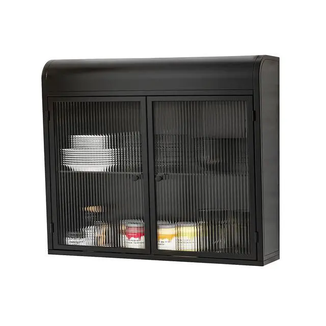 Alt view image 4 of 7 - 2-Door Wall-Mounted Metal Storage Cabinet with Tempered Glass Doors & Shelves for Bathroom, Kitchen, Living Room & Office