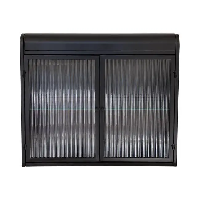 Alt view image 6 of 7 - 2-Door Wall-Mounted Metal Storage Cabinet with Tempered Glass Doors & Shelves for Bathroom, Kitchen, Living Room & Office