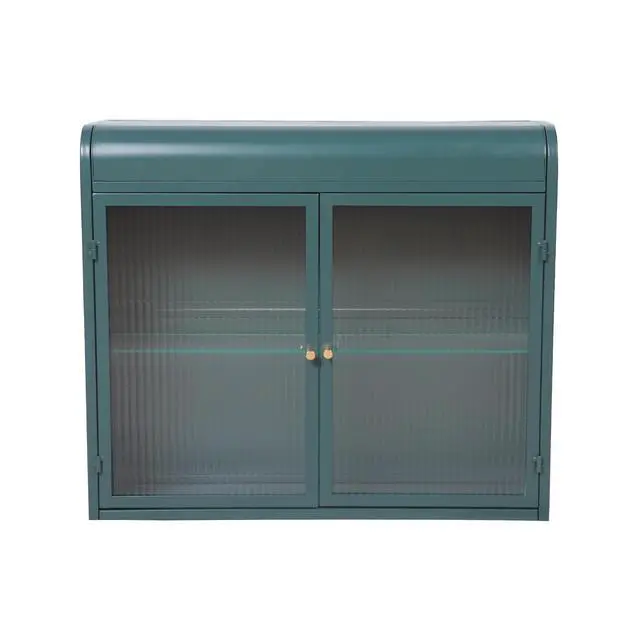 Alt view image 6 of 7 - Army Green 2-Door Wall-Mounted Metal Storage Cabinet with Tempered Glass Doors & Shelves for Bathroom, Kitchen, Living Room & Office