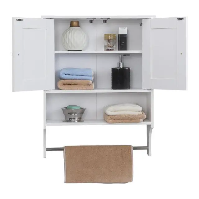 Alt view image 3 of 7 - Over The Toilet Storage Cabinet,Farmhouse Medicine Cabinet with 2 Door and Adjustable Shelves,21.65 x 7.1 x 27.6 Inches, Bathroom, Living Room, White