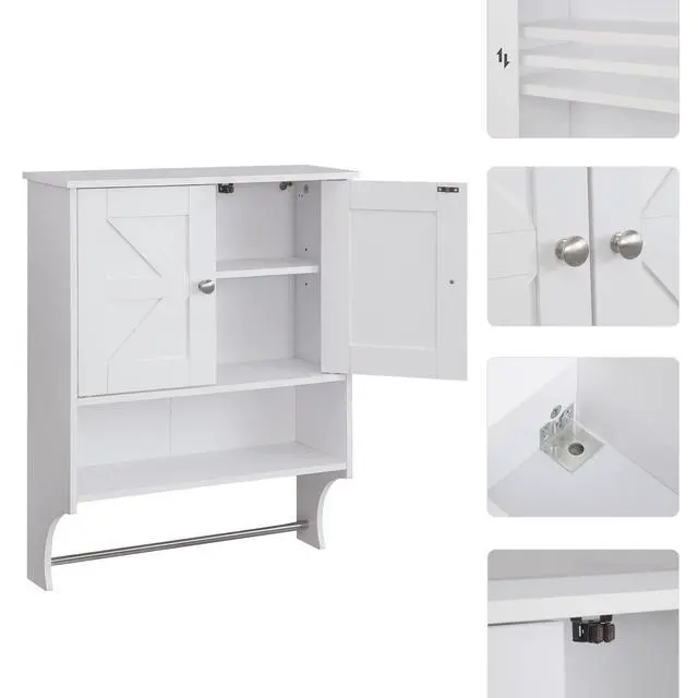 Alt view image 4 of 7 - Over The Toilet Storage Cabinet,Farmhouse Medicine Cabinet with 2 Door and Adjustable Shelves,21.65 x 7.1 x 27.6 Inches, Bathroom, Living Room, White