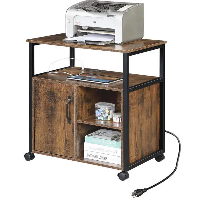 Alt view image 5 of 7 - File Cabinet,Office Filing Cabinets with Socket and USB Charging Port,Printer Stand with Storage for A4, Letter Size,Metal Side Frame ,Easy Installationfor Home Office, Rustic Brown+Black