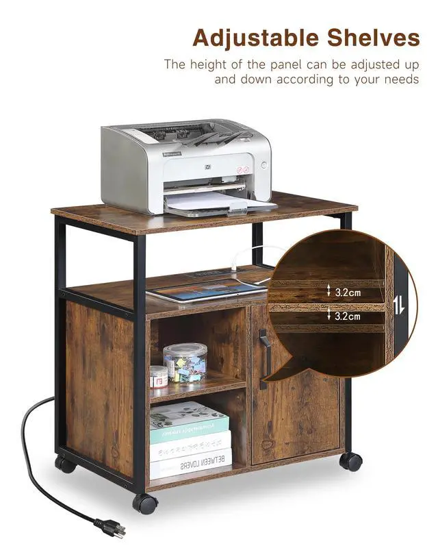 Alt view image 2 of 7 - File Cabinet,Office Filing Cabinets with Socket and USB Charging Port,Printer Stand with Storage for A4, Letter Size,Metal Side Frame ,Easy Installationfor Home Office, Rustic Brown+Black