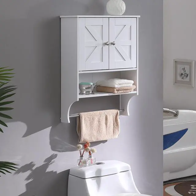 Alt view image 2 of 7 - Over The Toilet Storage Cabinet,Farmhouse Medicine Cabinet with 2 Door and Adjustable Shelves,21.65 x 7.1 x 27.6 Inches, Bathroom, Living Room, White