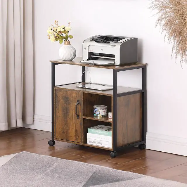 Alt view image 6 of 7 - File Cabinet,Office Filing Cabinets with Socket and USB Charging Port,Printer Stand with Storage for A4, Letter Size,Metal Side Frame ,Easy Installationfor Home Office, Rustic Brown+Black