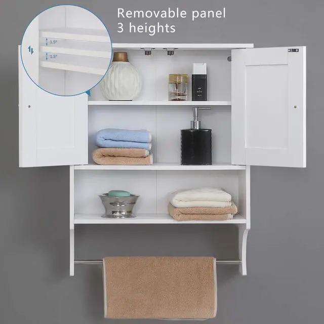 Alt view image 5 of 7 - Over The Toilet Storage Cabinet,Farmhouse Medicine Cabinet with 2 Door and Adjustable Shelves,21.65 x 7.1 x 27.6 Inches, Bathroom, Living Room, White