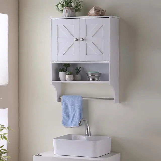 Alt view image 6 of 7 - Over The Toilet Storage Cabinet,Farmhouse Medicine Cabinet with 2 Door and Adjustable Shelves,21.65 x 7.1 x 27.6 Inches, Bathroom, Living Room, White