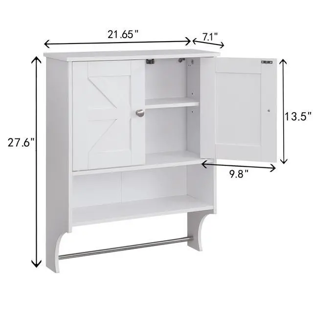 Alt view image 7 of 7 - Over The Toilet Storage Cabinet,Farmhouse Medicine Cabinet with 2 Door and Adjustable Shelves,21.65 x 7.1 x 27.6 Inches, Bathroom, Living Room, White