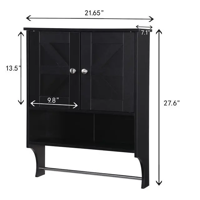 Alt view image 7 of 7 - Over The Toilet Storage Cabinet,Farmhouse Medicine Cabinet with 2 Door and Adjustable Shelves,21.65 x 7.1 x 27.6 Inches, Bathroom, Living Room, Black