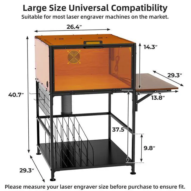 Alt view image 3 of 7 - Laser Engraver Enclosure Cabinet with Exhaust Fan 6000RPM for Most Laser Cutter, Storage & Foldable Side Panel, Metal Laser Engraver Cover Tent with Eye Protection