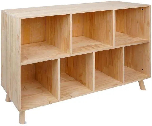 Main image of Pine Wood 7 Cube Bookshelf, 45.0"L x 28.5" H Storage Organizer for Books/Toys/Home, Modern Wooden Bookcase for Home/Office