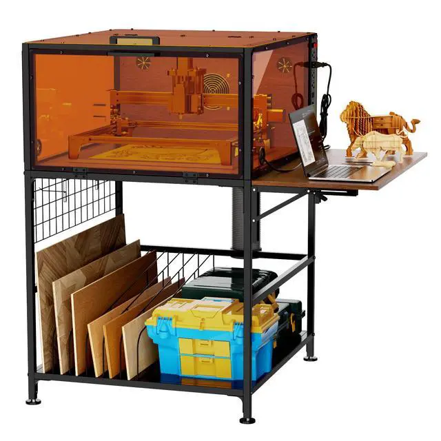 Alt view image 4 of 7 - Laser Engraver Enclosure Cabinet with Exhaust Fan 6000RPM for Most Laser Cutter, Storage & Foldable Side Panel, Metal Laser Engraver Cover Tent with Eye Protection
