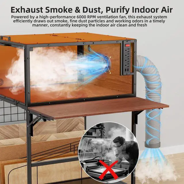 Alt view image 6 of 7 - Laser Engraver Enclosure Cabinet with Exhaust Fan 6000RPM for Most Laser Cutter, Storage & Foldable Side Panel, Metal Laser Engraver Cover Tent with Eye Protection