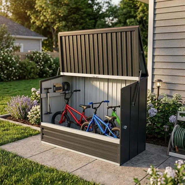 Main image of Outdoor Galvanized Steel Storage Shed with Flip Top & Foldable Front Door, Large Capacity Metal Tool Cabinet for Indoor & Backyard Storage 594.39 US Gal 2.25m³
