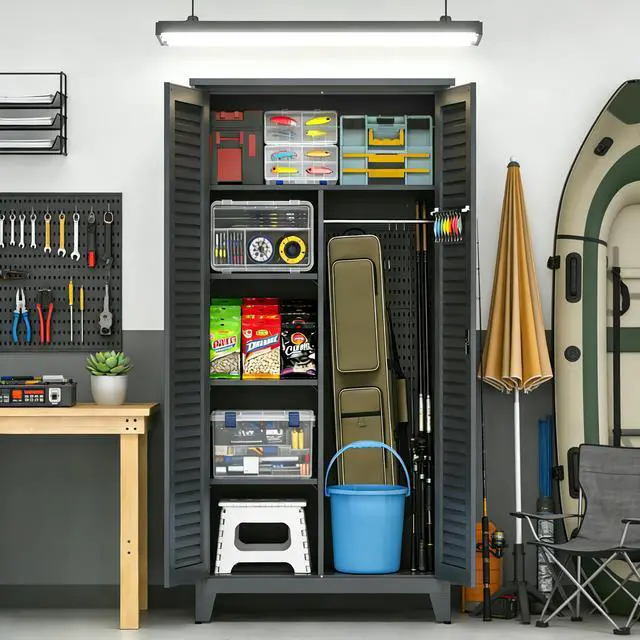 Main image of 73'' Tall Metal Tool Storage Cabinet, with Ample Storage Space for Garage,Warehouse,Garden,Office, Living Room,Bathroom,Utility Room ( Slate )