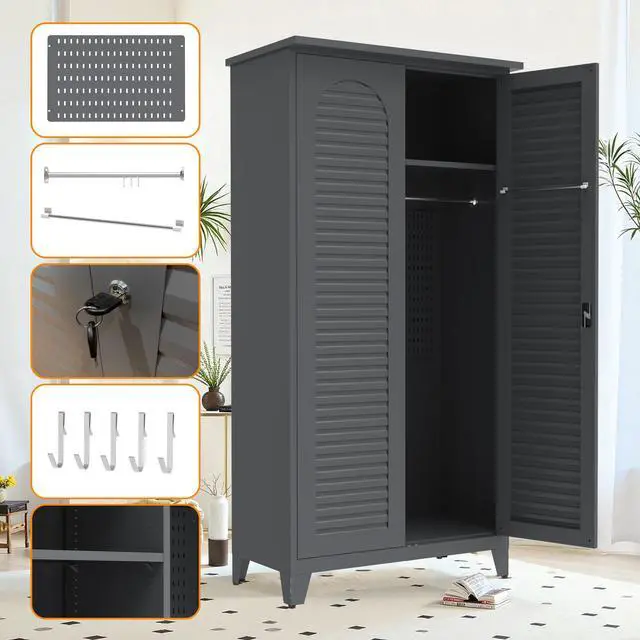 Alt view image 2 of 7 - 73'' Tall Metal Tool Storage Cabinet, with Ample Storage Space for Garage,Warehouse,Garden,Office, Living Room,Bathroom,Utility Room ( Slate )