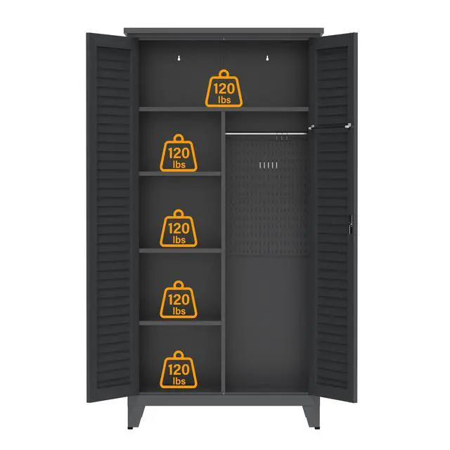Alt view image 5 of 7 - 73'' Tall Metal Tool Storage Cabinet, with Ample Storage Space for Garage,Warehouse,Garden,Office, Living Room,Bathroom,Utility Room ( Slate )