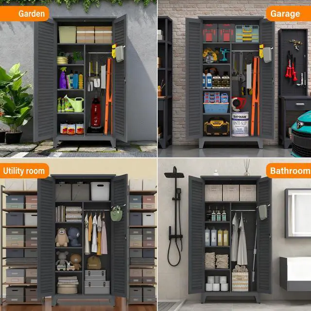 Alt view image 3 of 7 - 73'' Tall Metal Tool Storage Cabinet, with Ample Storage Space for Garage,Warehouse,Garden,Office, Living Room,Bathroom,Utility Room ( Slate )