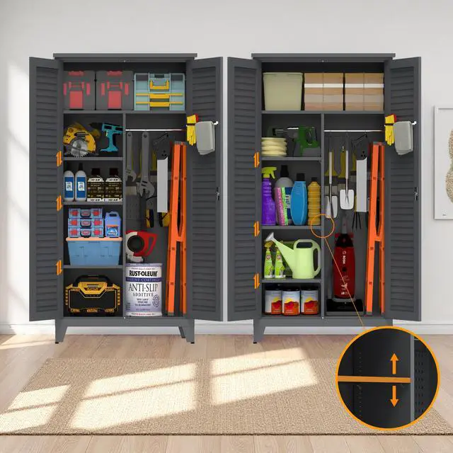 Alt view image 4 of 7 - 73'' Tall Metal Tool Storage Cabinet, with Ample Storage Space for Garage,Warehouse,Garden,Office, Living Room,Bathroom,Utility Room ( Slate )