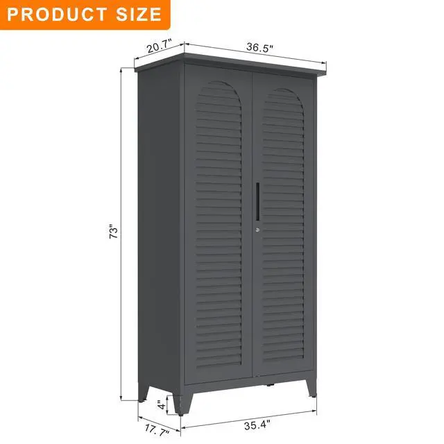 Alt view image 6 of 7 - 73'' Tall Metal Tool Storage Cabinet, with Ample Storage Space for Garage,Warehouse,Garden,Office, Living Room,Bathroom,Utility Room ( Slate )