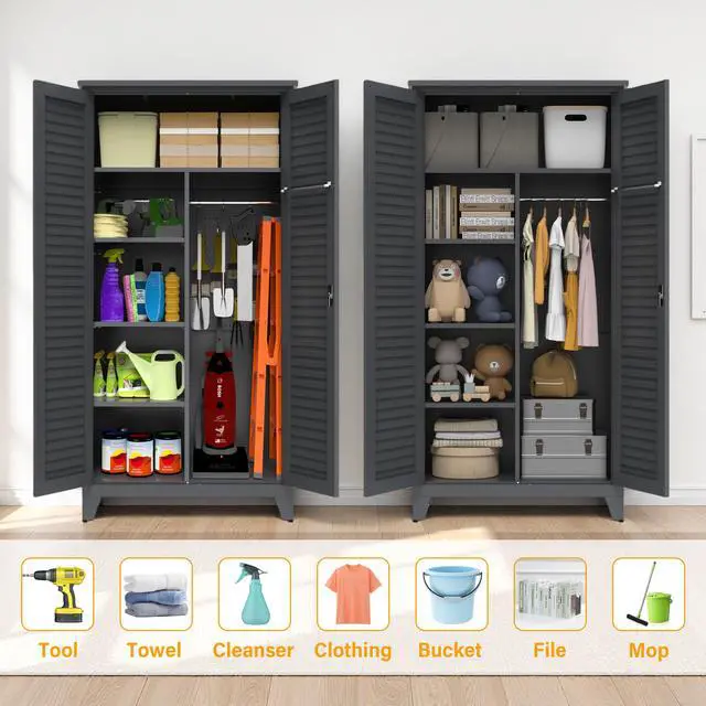 Alt view image 7 of 7 - 73'' Tall Metal Tool Storage Cabinet, with Ample Storage Space for Garage,Warehouse,Garden,Office, Living Room,Bathroom,Utility Room ( Slate )