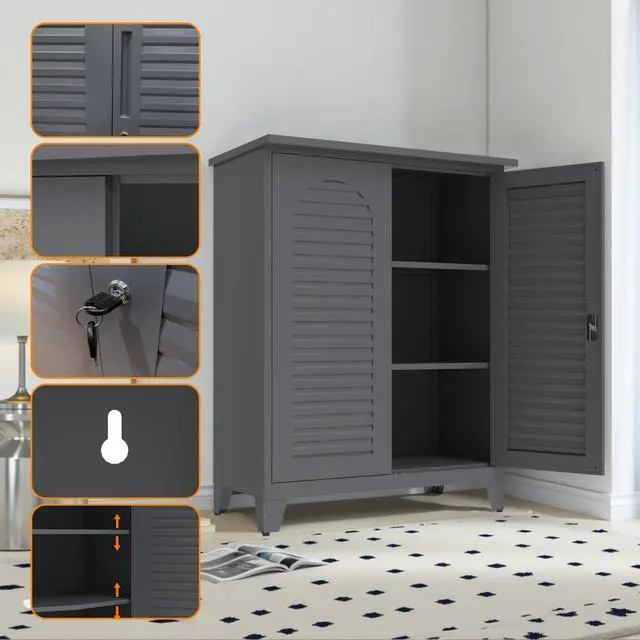 Alt view image 2 of 7 - 47'' Tall Metal Tool Storage Cabinet, with Ample Storage Space for Garage,Warehouse,Garden,Office, Living Room,Bathroom,Utility Room ( Slate )