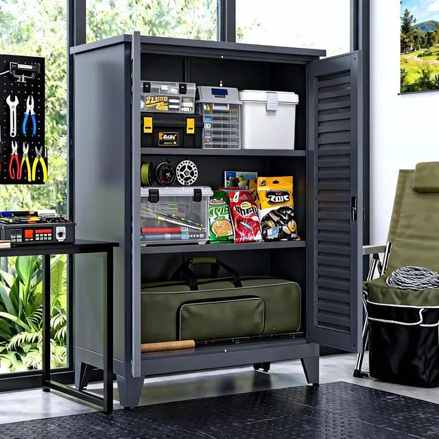 Main image of 47'' Tall Metal Tool Storage Cabinet, with Ample Storage Space for Garage,Warehouse,Garden,Office, Living Room,Bathroom,Utility Room ( Slate )